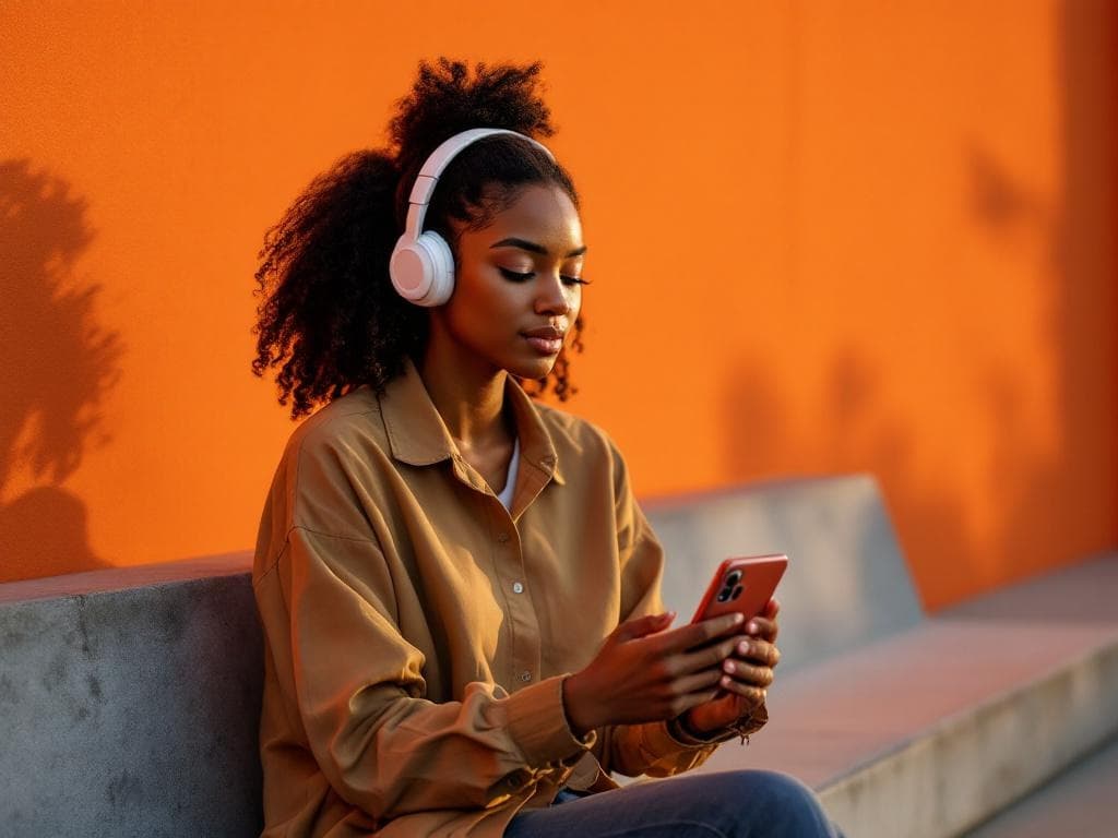 Engineer wearing headphones in golden hour light